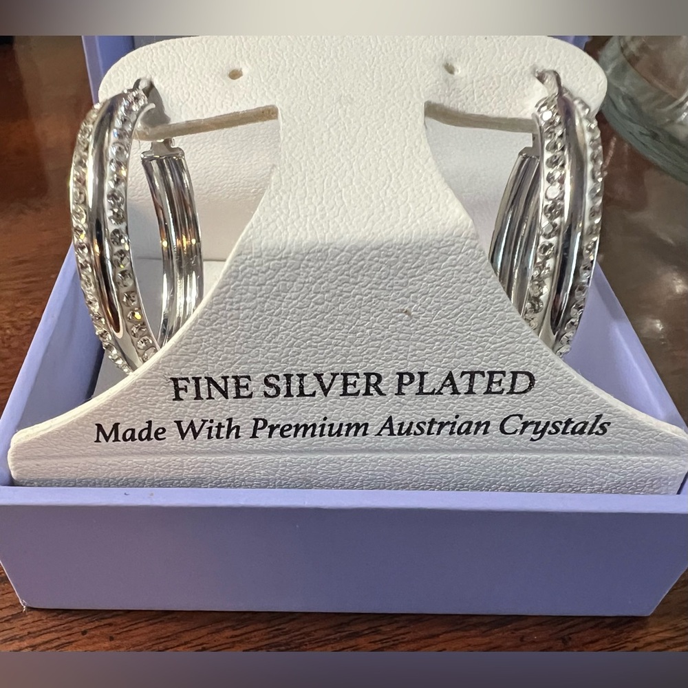 Sofia James New York Silver Plated Hoop Earrings with Austrian Crystals